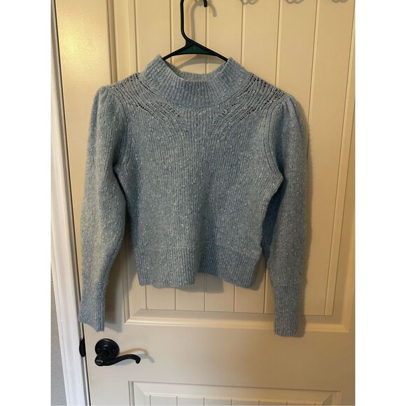 Rebecca Taylor Optic Tweed Balloon Sleeve Blue White Pullover Sweater Size Small - Picture 4 of 16